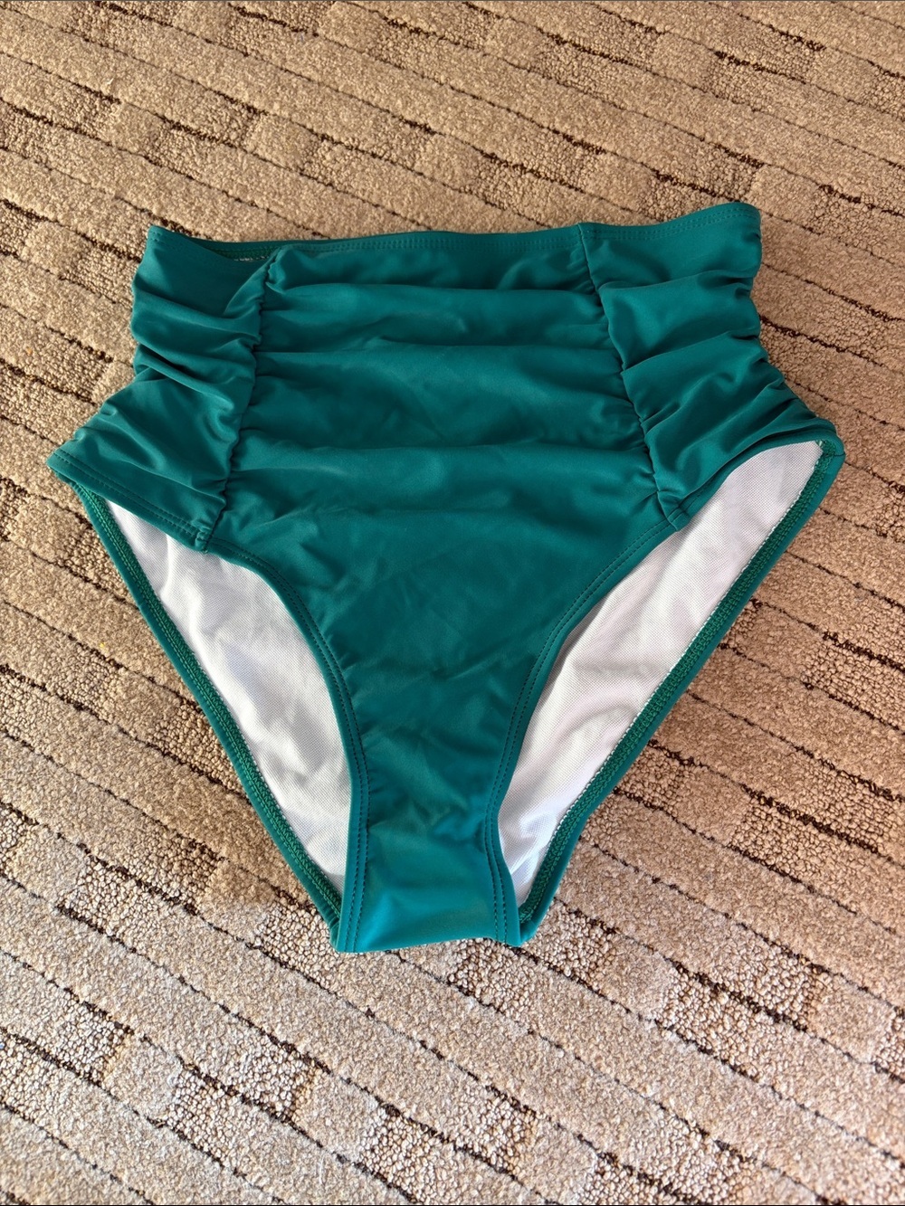 NWT Amazon Teal Ruched High-Waist Bikini Bottoms